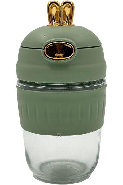 B&D banddtools Glass Drinking Cup with Straw, Matte Sage Green, 250 ml, Gold Trim, Portable Design