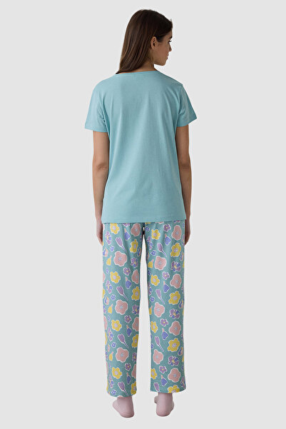 Penti Mint Green Floral Cotton V-Neck Short Sleeve Pyjamas Set