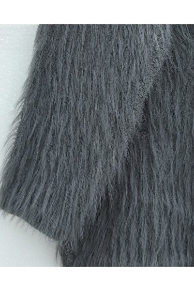 Modamorfo Round neck bearded knit sweater - smoke gray