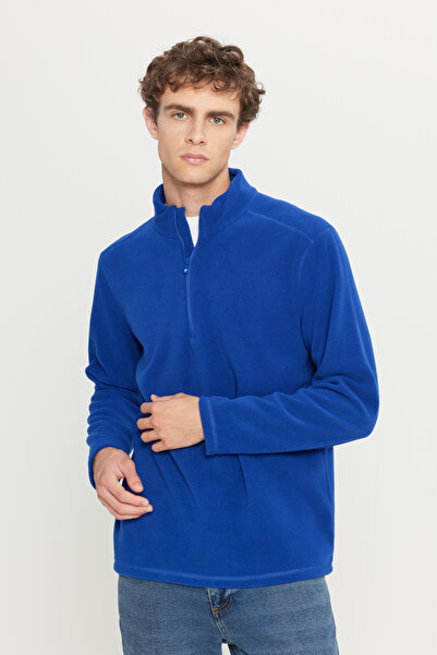 AC&Co / Altınyıldız Classics Cobalt Blue Anti-Pilling Non-Pilling Heat Retaining Standard Fit Mock Neck Fleece Sweatshirt