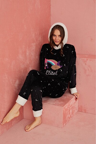 ELİTOL Velvet Rainbow Women's Pajama Set – Black