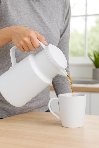 B&D Vacuum Bottle, 1.0 L, Stainless Steel, White, Insulated