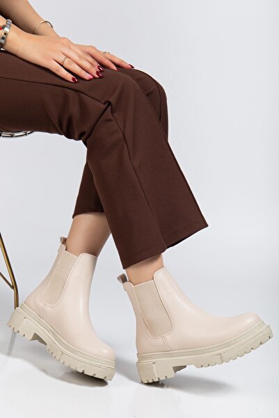 infon shoes creation 812-2137 Beige Elastic Daily Women's Boots