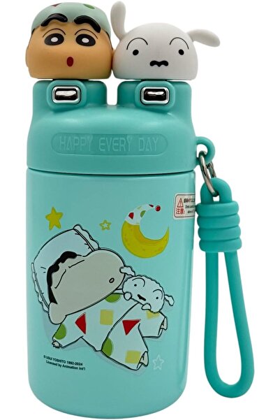 B&D Kids Dual Straw Water Bottle, 620ml, Light Green, Dual Character Design, Portable with Carry Str