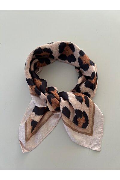 Whoknows Patterned Brown Beige Scarf Bandana Women's Clothing Accessory 50X50