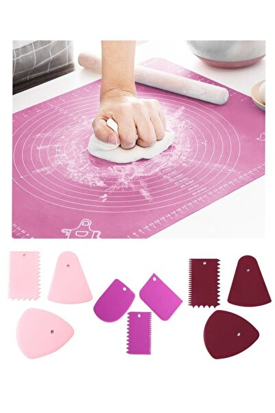 ZUZU MADE Büyük Boy 45x65 Cm Silikon Hamur Açma Matı Ve 3'lü Hamur Kesici Kaz...