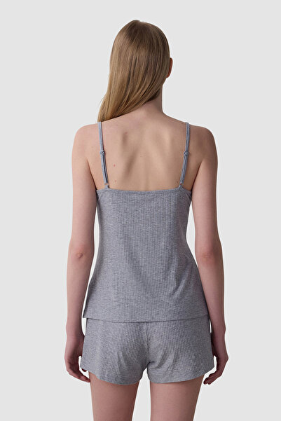 Penti Gray Mélange Lilah Lace Detailed Adjustable Strap Shorts Pyjama Set