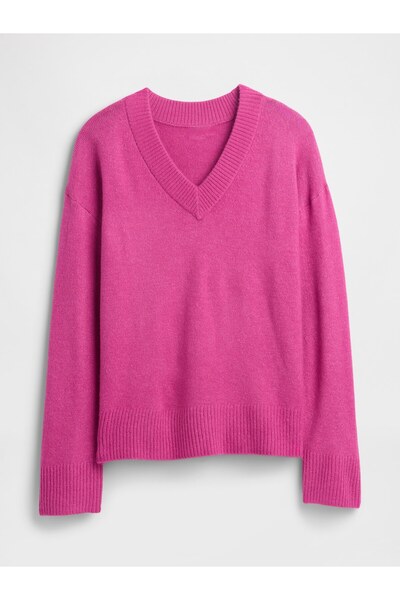 GAP Kadın Pembe Oversized V Yaka Kazak