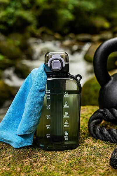 B&D Water Bottle, 750 ml, Black with Strap, Hourly Hydration Tracker