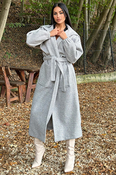 NEW LAVİVA Kadın Örgü Detaylı Astarsız Cepli Geniş Yaka Kaban NEW700-3661