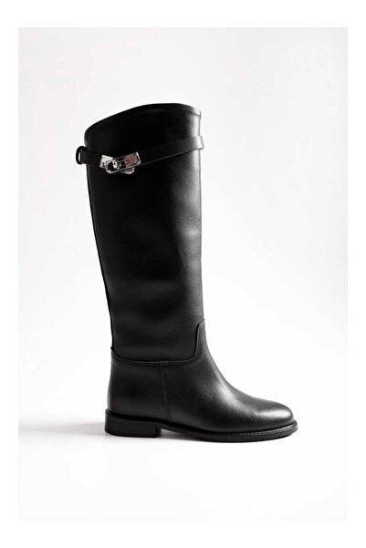 POTEEN Cizme lungi și elegante pentru călărețe Hermod pentru femei, cu detalii accesorii C311-Negru