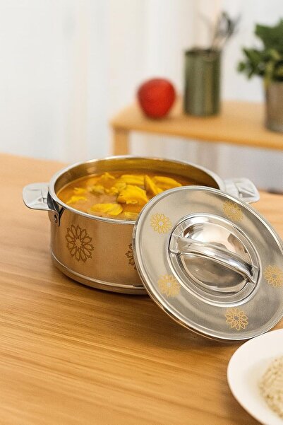 B&D Stainless Steel Insulated Casserole, 2500 ml, Golden Flower Design, Double Wall