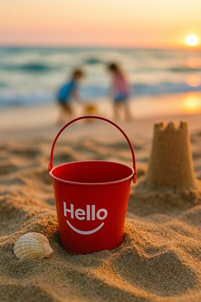 B&D Decorative Metal Bucket with "Hello" Smile Design, Red, 15 cm