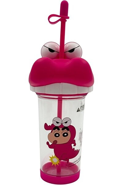 B&D Kids Cartoon Water Bottle with Straw, Pink, Transparent Plastic, 500 ml, Innovative Lid Design