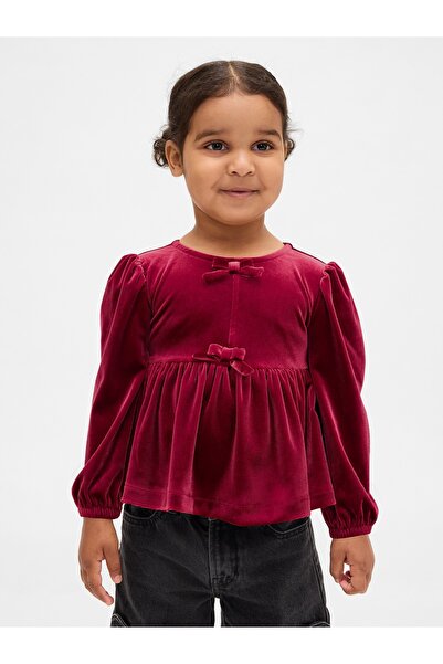 GAP Kız Bebek Kırmızı Kadife Fiyonk T-Shirt