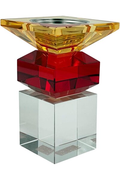 B&D مبخرة أنيقة من الكريستال والزجاج - تصميم هندسي باللونين الأحمر والعنبري