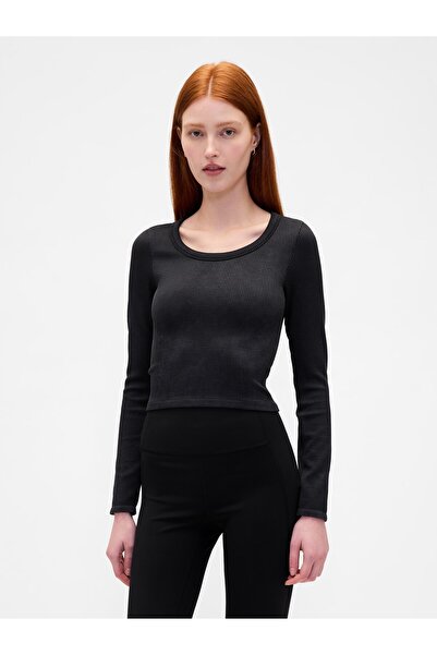 GAP Kadın Siyah GapFit Dikişsiz Fitilli Crop Top