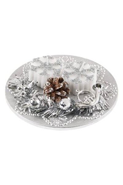 Silver Star Tavă decorativă din argint cu conuri, lumânări și fulgi de zăpadă...