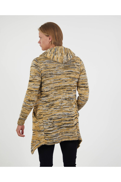 elkumoda Men's Hooded Non-Closed Long Knitwear Cardigan Cotton Loose Knitwear Cardigan