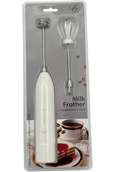B&D Electric Milk Frother, Portable 3-Speed Drink Mixer with Two Whisks, Battery Powered, White