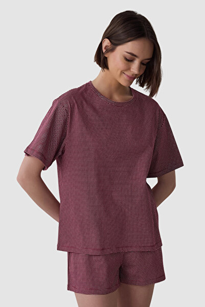 Penti Freya Plaid Cotton Crew Neck Short Sleeve Shorts Pyjamas Set