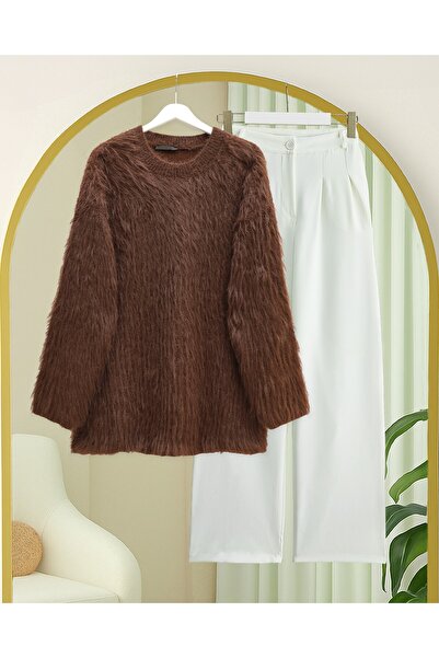 Modamorfo Round Neck Bearded Knitwear Sweater - Brown