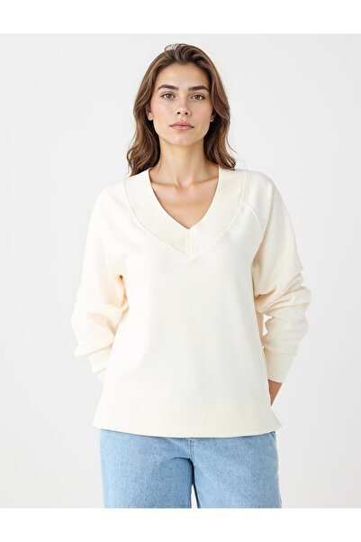 Jimmy Key Екрю довгий рукав V комір в'язаний модальний світшот