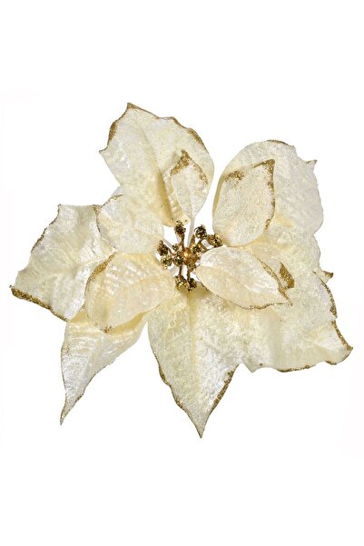 Silver Star Flori decorative de Crăciun catifelate cu sclipici și agrafă 26 cm