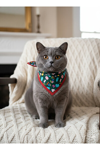 Masc Ozc Kedi Oyuncakları Desen Üçgen Kedi Fular Bandana Bağlamalı