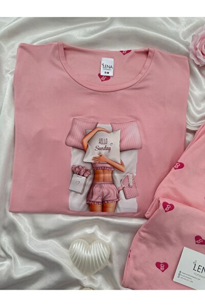 Lena Homewears Pink Print Detailed Long Sleeve Milan Pajama Set