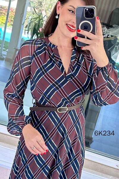 İnce Topuk Belted Chiffon Dress 6K234