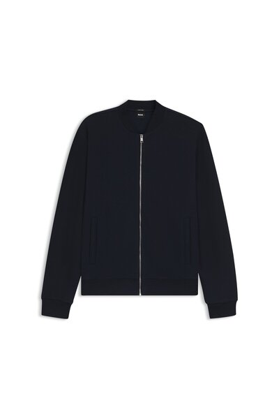 BOSS Pamuk-keten pike kumaştan fermuarlı sweatshirt