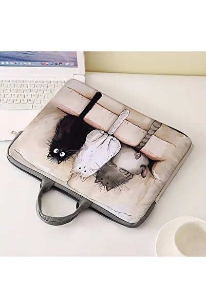 Dodemert Home 3 Gray Cat Soft Fabric Zippered Protective Polyester Notebook Bag Case (38.1 cm)