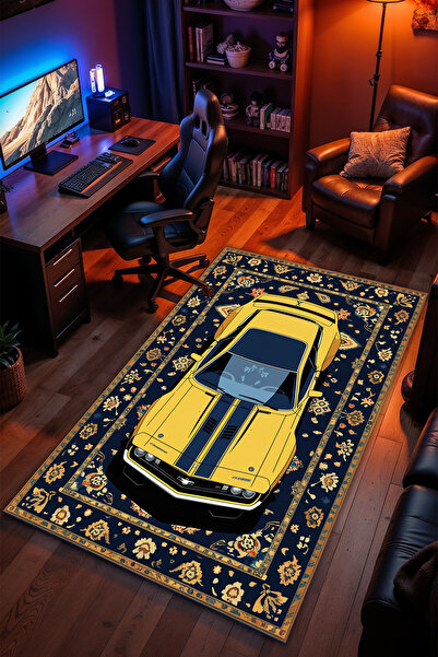 Charmbi Arabalı Halı Desenli Kaymaz Taban Makinede Yıkanabilir Gaming Oyuncu ...