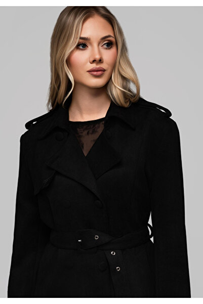 OMBRE Elegantní dámský trenčkot LARICA OW-COLC-0107 v1 - černý