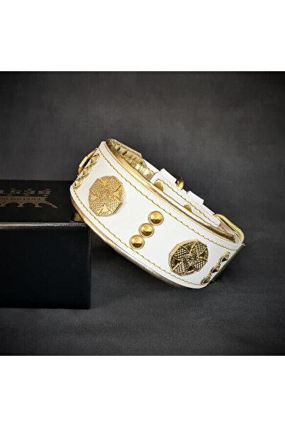 Bestia Zgarda Maximus, piele, M, alb/galben