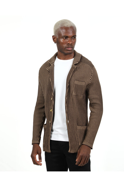 elkumoda Men's Slim Fit Italian Collar Knitted Winter Cardigan Shirt Button Closure Slim Fit