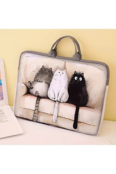 Dodemert Home 3 Gray Cat Soft Fabric Zippered Protective Polyester Notebook Bag Case (38.1 cm)