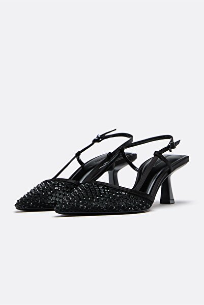Stradivarius Mesh heeled shoes with rhinestones