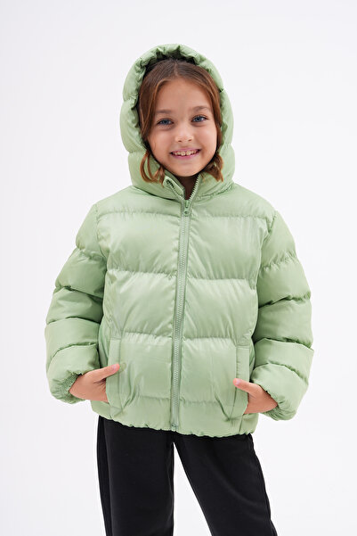 Neşeli Butik Κοριτσίστικο ανοιχτό πράσινο αδιάβροχο χειμωνιάτικο παλτό με εσωτερικό φλις NBRBC014