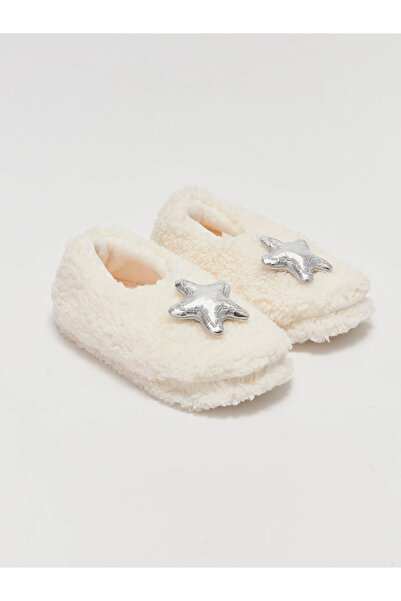 LC Waikiki Παντόφλες για κορίτσια LCW STEPS Ecru με λεπτομέρεια απλικέ 3D από βελούδινο υλικό