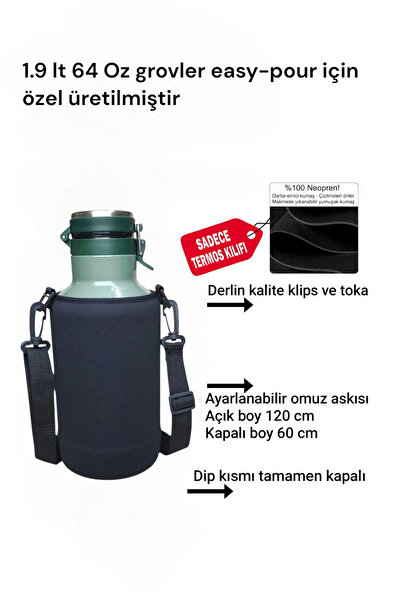 MELA 1.9 lt 64 Oz grovler The easy-pour neopren termos kılıfı ve Omuz Askısı