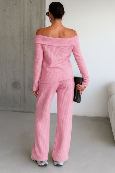 trendgar Γυναικείο ροζ κοτλέ πλεκτό ύφασμα Madona Collar Άνετο σε χαλαρή εφαρμογή κάτω μέρος και επάνω μέρος