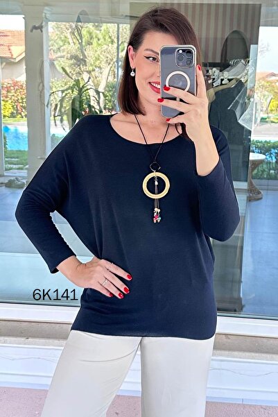 İnce Topuk Knitwear Blouse with Necklace Gift 6K141