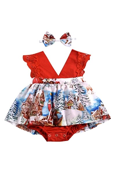 OEM Baby girl dress with matching headband, Santa Claus print, 2-6 months (62-68 cm)