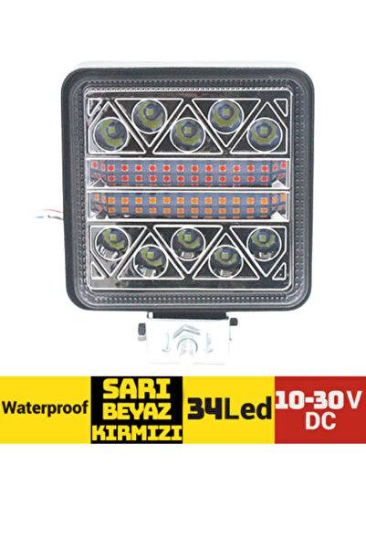 KAPOTO 34 Led 10V-30V Off Road Projektör Lamba Sarı-Beyaz-Kırmızı Fonksiyonlu...