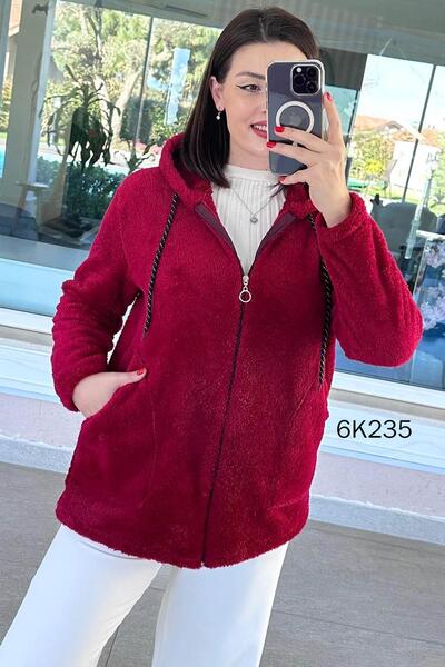İnce Topuk Hooded Plush Cardigan 6K235