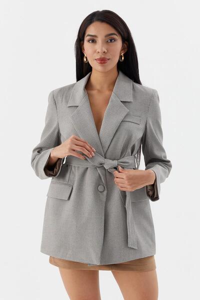 Shopping Shop Plaid Blazer Jacket Gray
