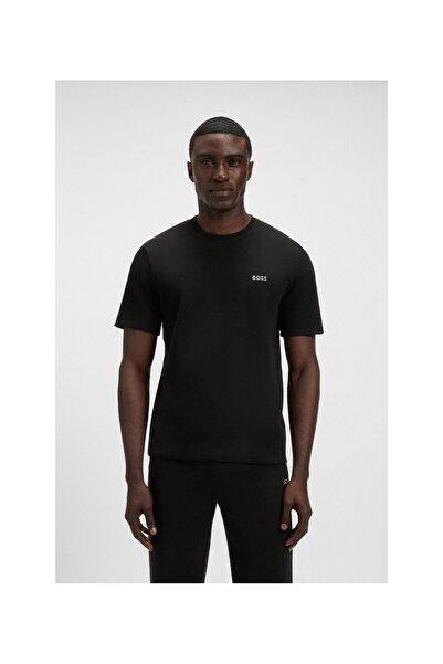 BOSS Nakışlı logolu waffle dokulu pijama tişörtü