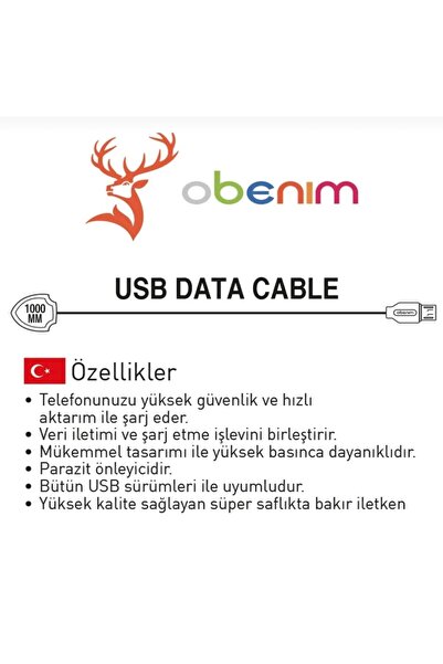 obenim Type-C USB Şarj ve Data Kablosu / Type C kablo 1 Metre / Hızlı Şarj Teknolojisi / USB Type C / 3.0